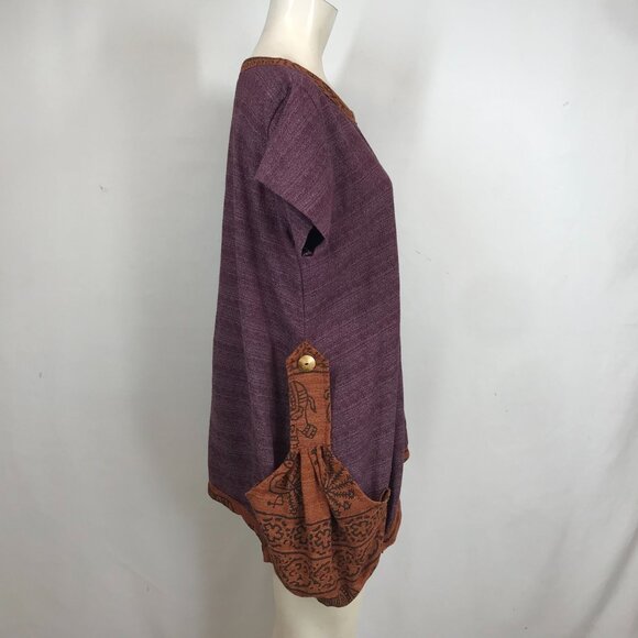 SACRED THREADS - WOMEN'S M/L PURPLE SHORT SLEEVE 100% COTTON BOHO TOP W/ POCKETS - Picture 4 of 8